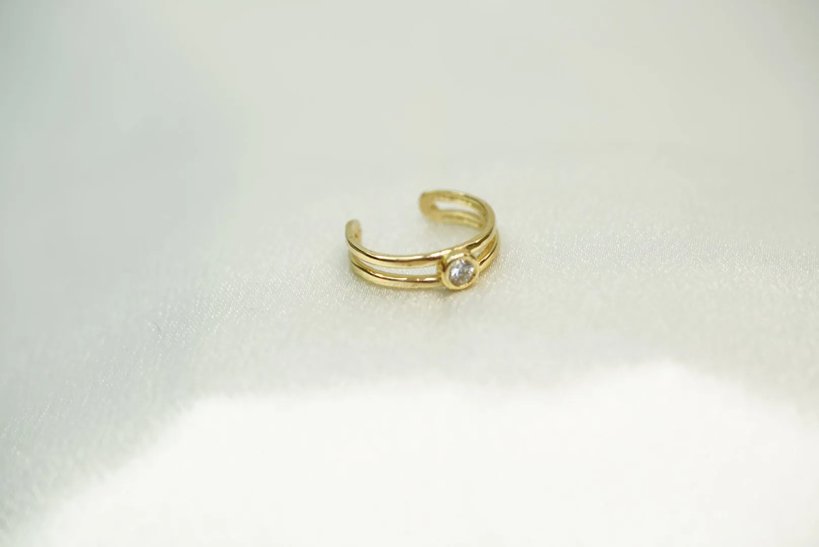 14k Crystal Glow – Open Cuff Ring That Combines Boldness with Sparkle