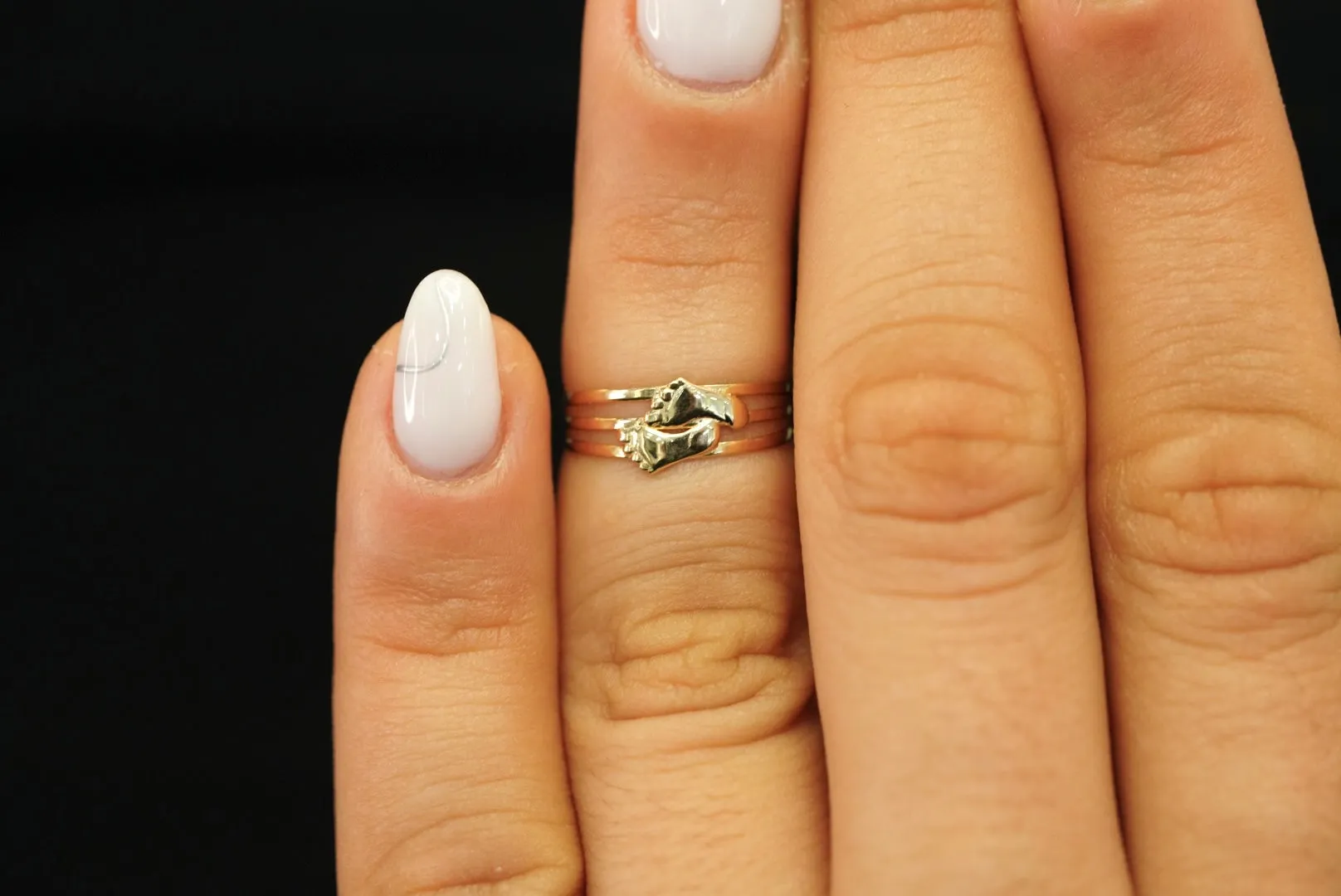 14k Elegant Steps – Open Cuff Feet Ring That Walks with Style