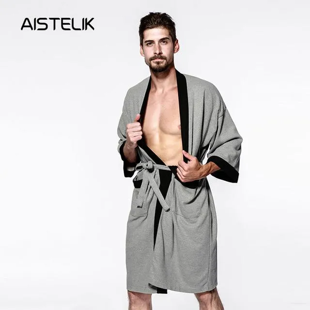 Autumn men's cotton long-sleeved extra large size bathrobe long section plus fertilizer to increase nightgown cotton