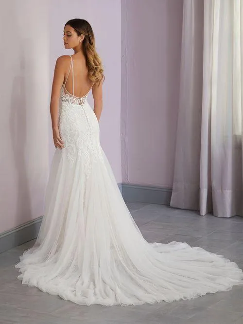 Beaded Lace Fit & Flare Gown with Double Spaghetti Straps by Christina Wu