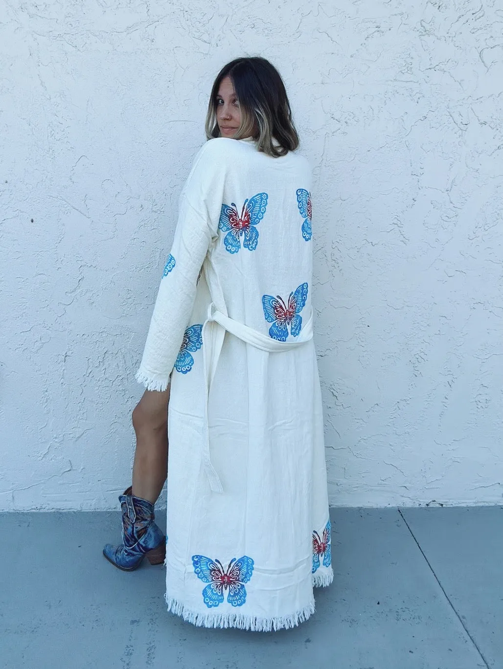Botanical Butterfly One Of A Kind Hand Painted Kaftan Robe