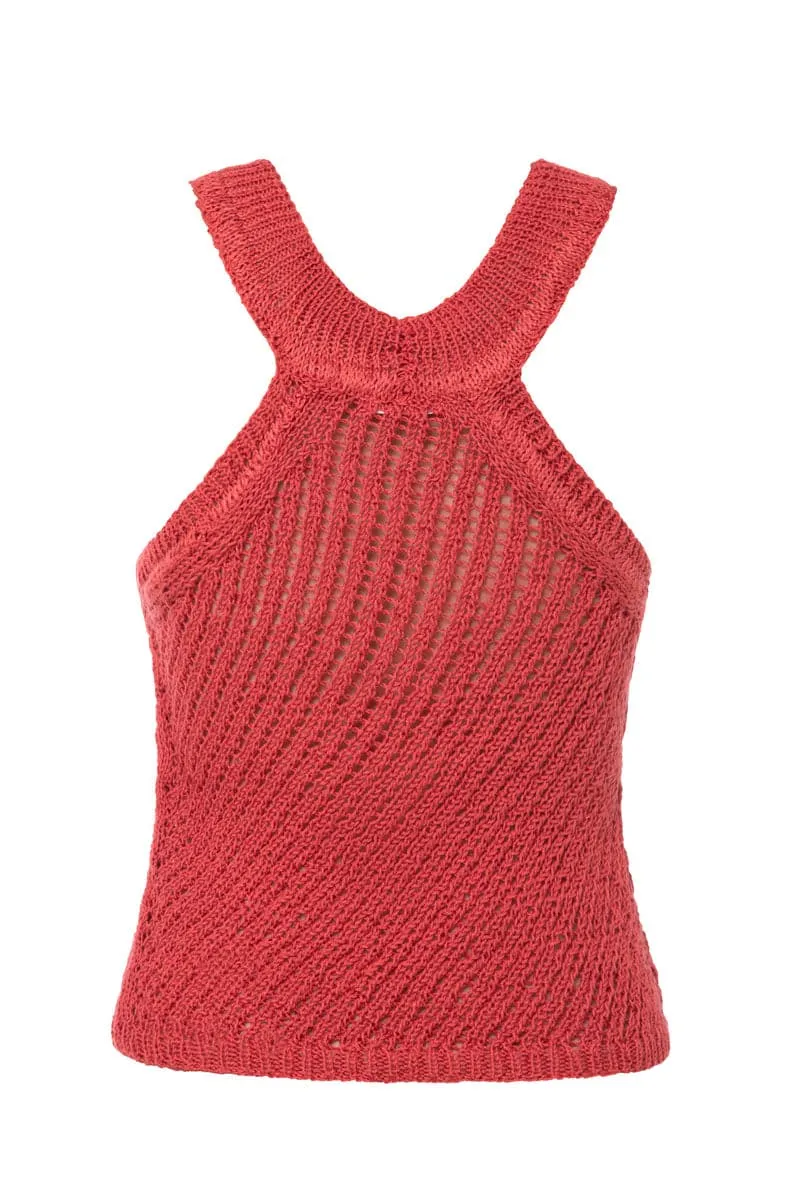 CORAL KNITTED HALTERNECK TOP