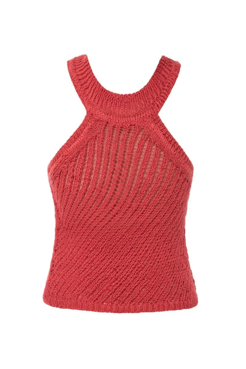 CORAL KNITTED HALTERNECK TOP