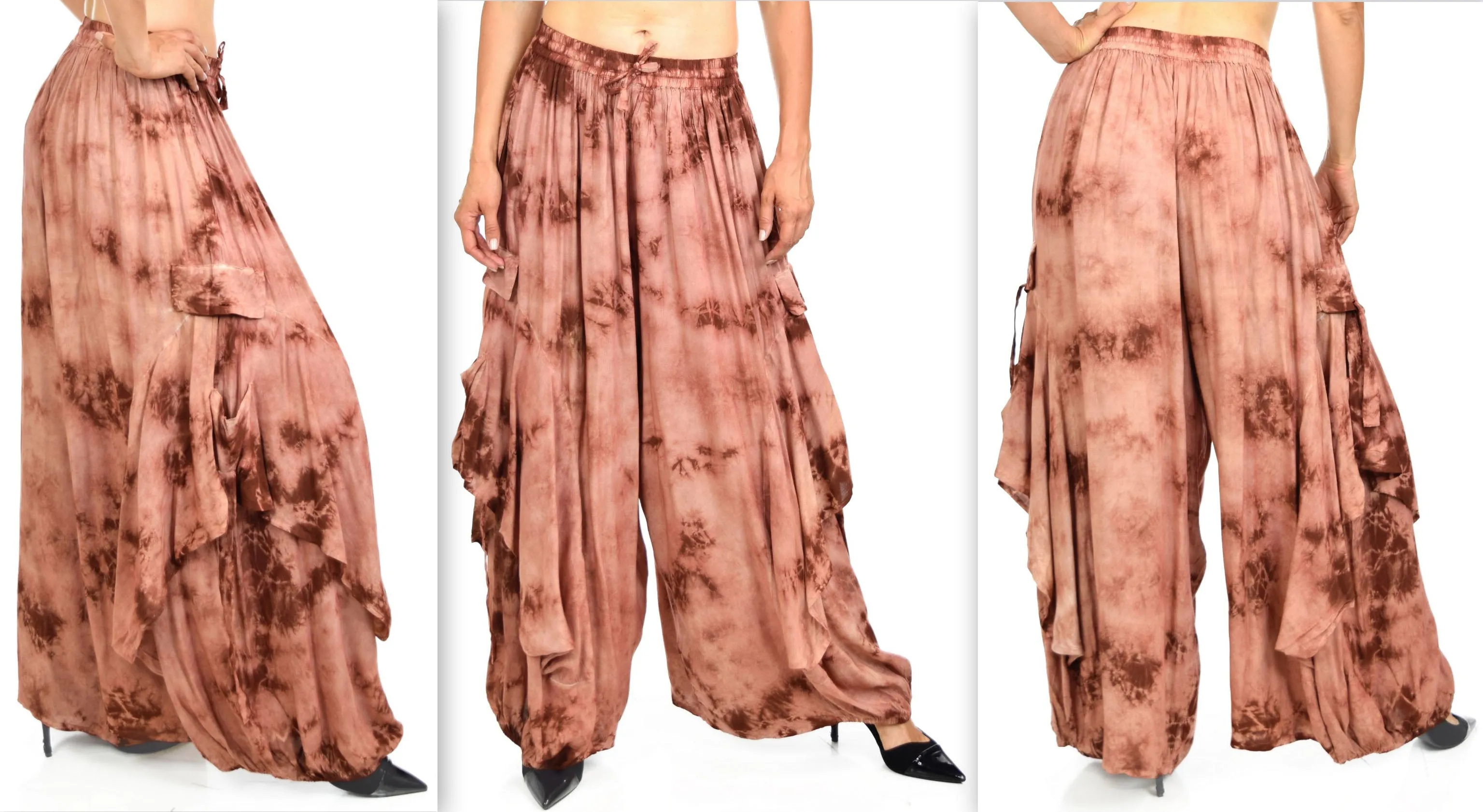 Dare2BStylish Women Loose Fit Elastic Waist Boho Wide Leg Palazzo Pants