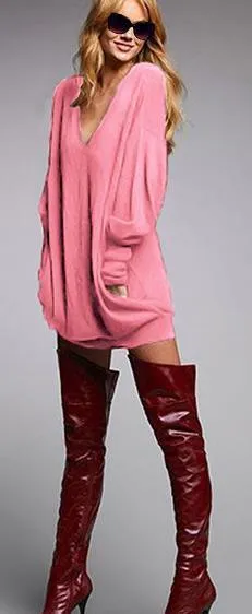 Deep V-neck Fashion Casual Long Sleeves Bodycon Sweater