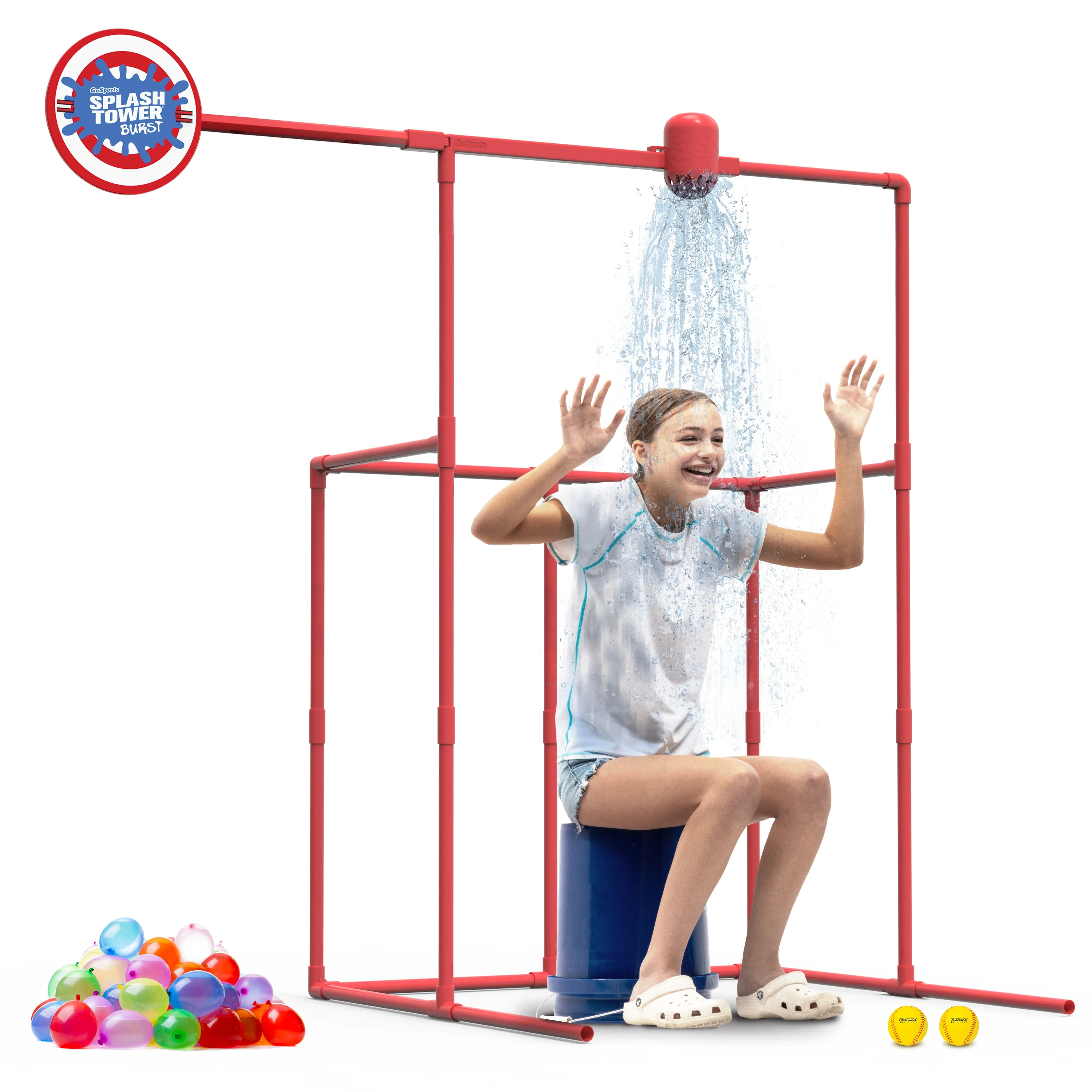 GoSports Backyard Water Toy Game for Kids & Adults - Splash Tower Burst Water Balloon Dunk Tank