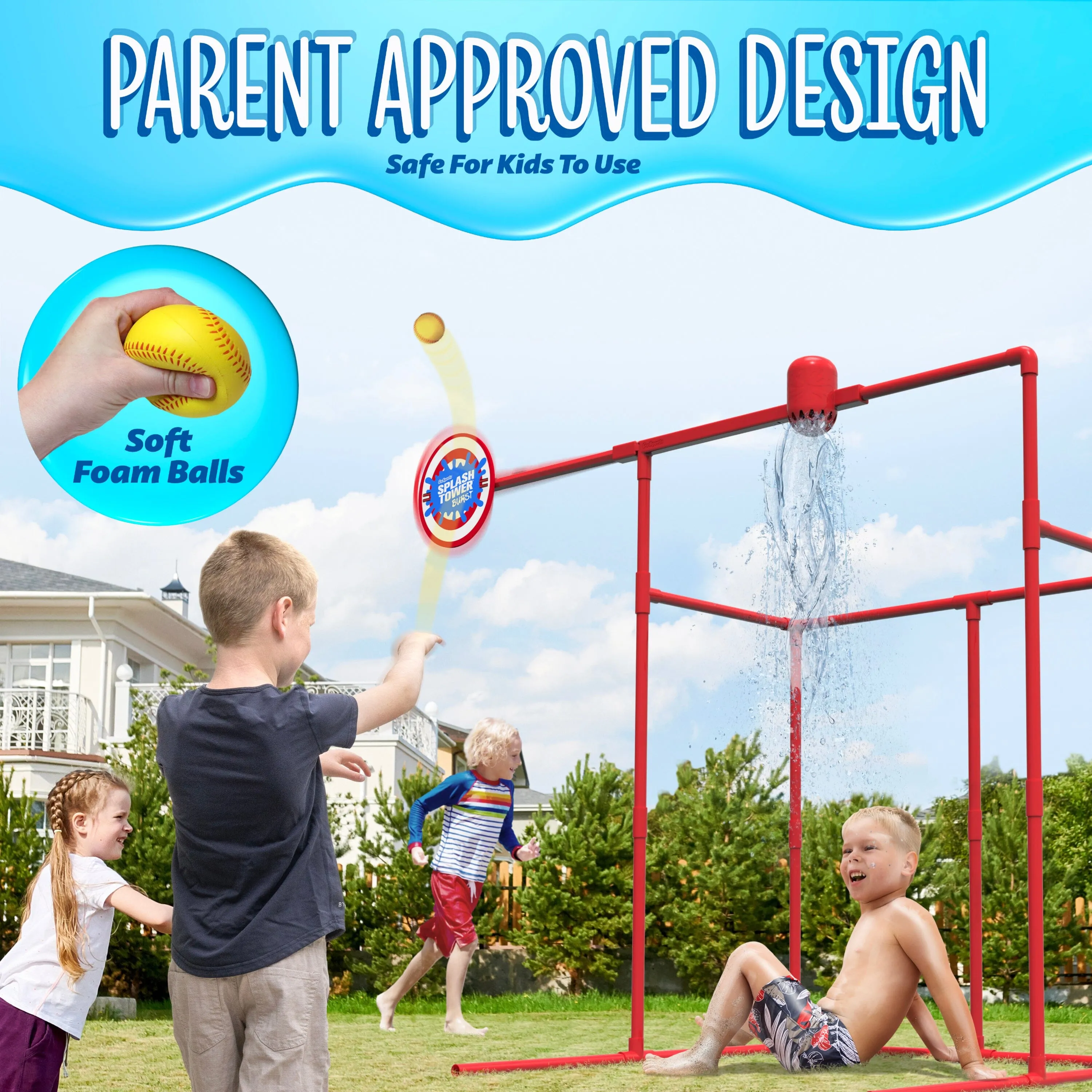 GoSports Backyard Water Toy Game for Kids & Adults - Splash Tower Burst Water Balloon Dunk Tank