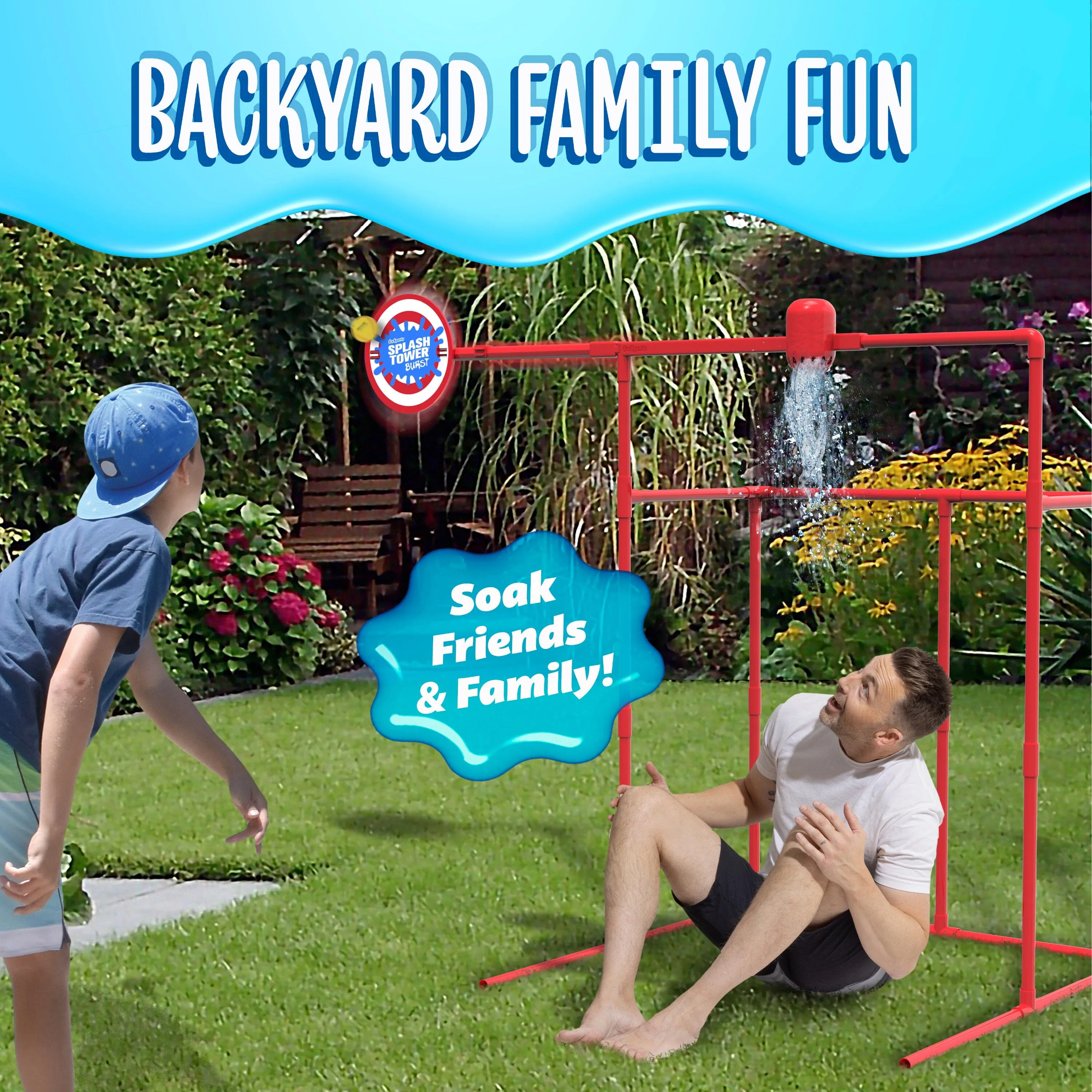 GoSports Backyard Water Toy Game for Kids & Adults - Splash Tower Burst Water Balloon Dunk Tank