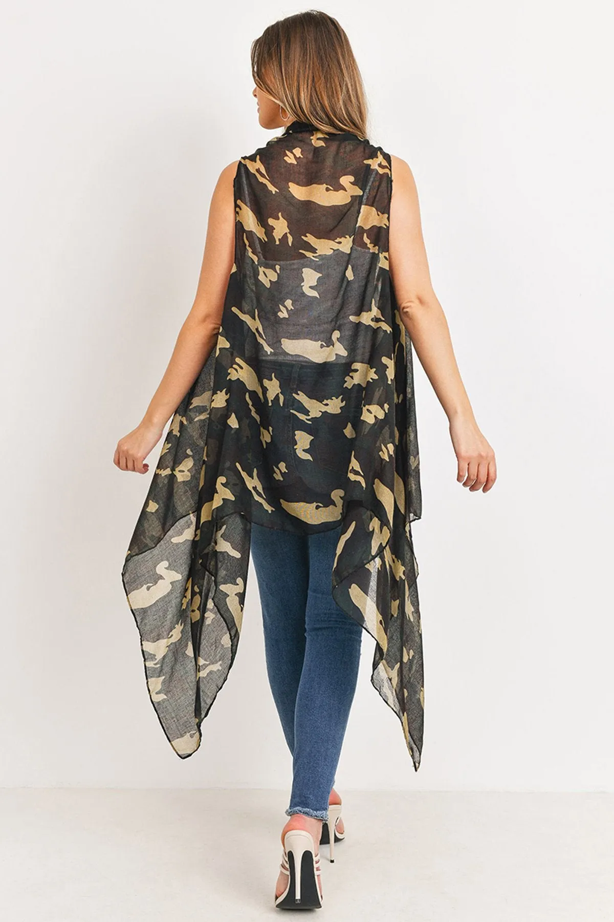 Hdf3165 - Camouflage Print Open Kimono