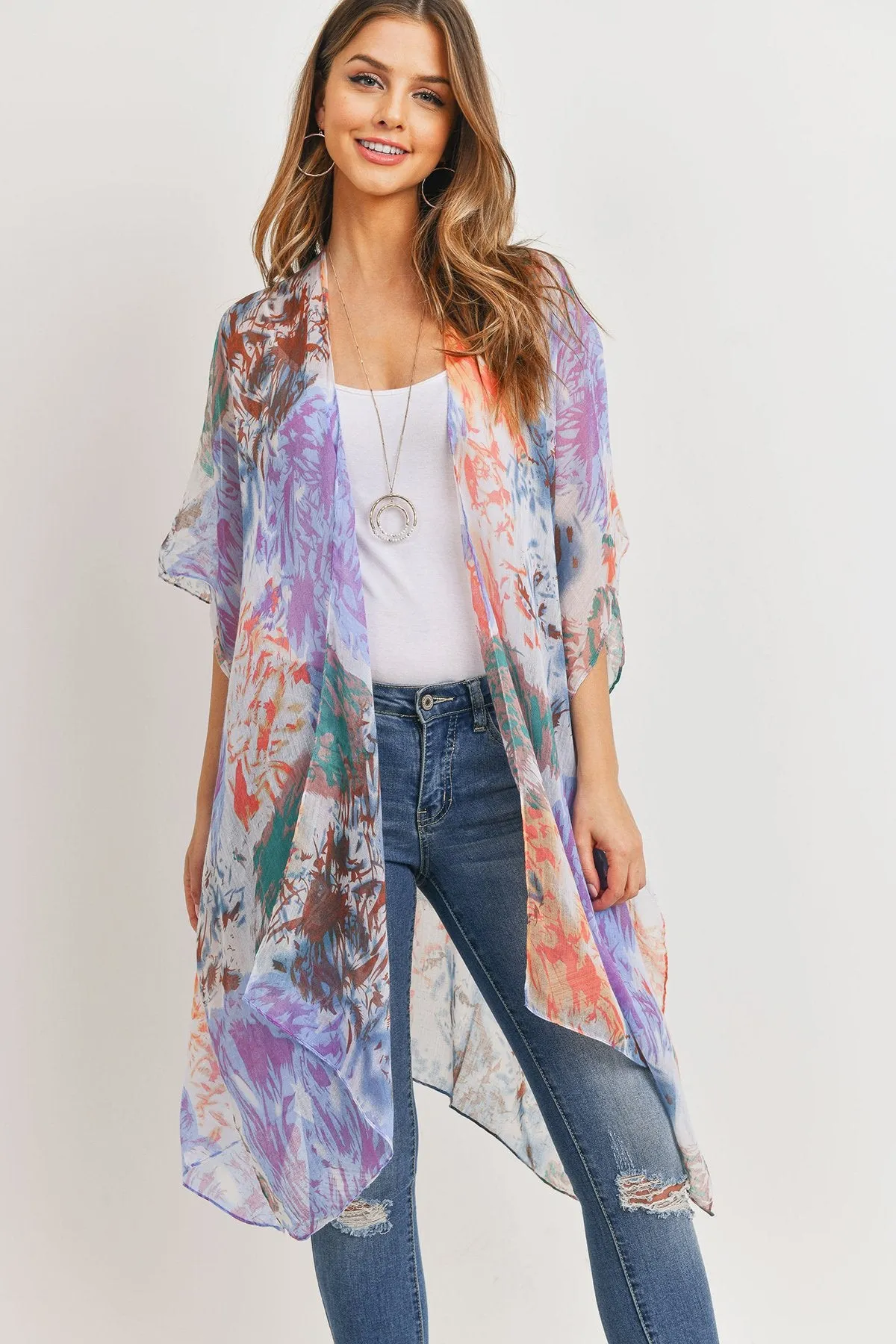 Hdf3175 - Abstract Print Open Front Kimono