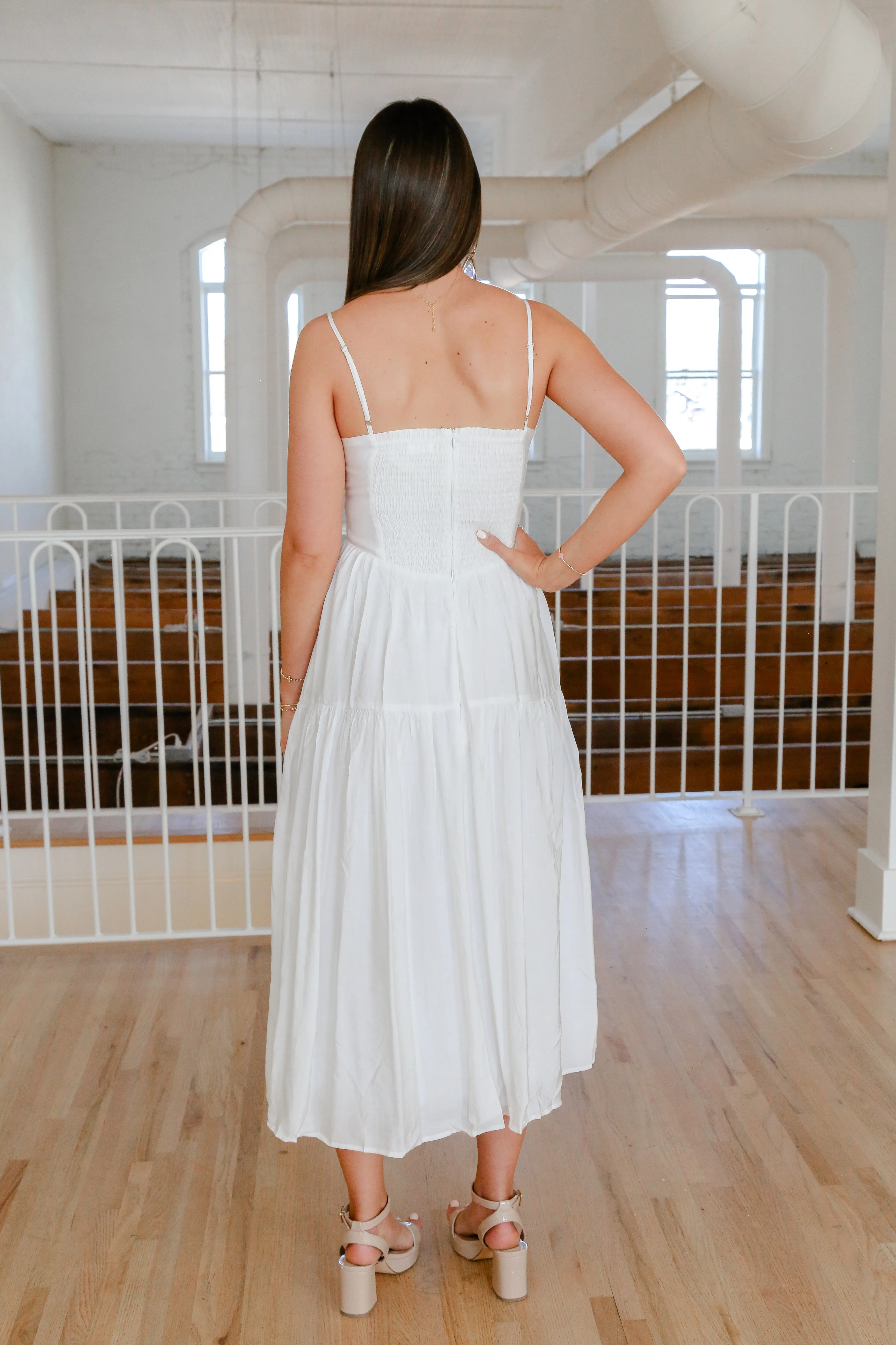 Into The Moment Bow Ruffled Midi Dress