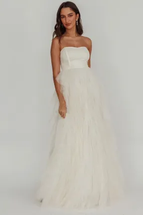 Ivory Strapless Tulle Maxi Dress