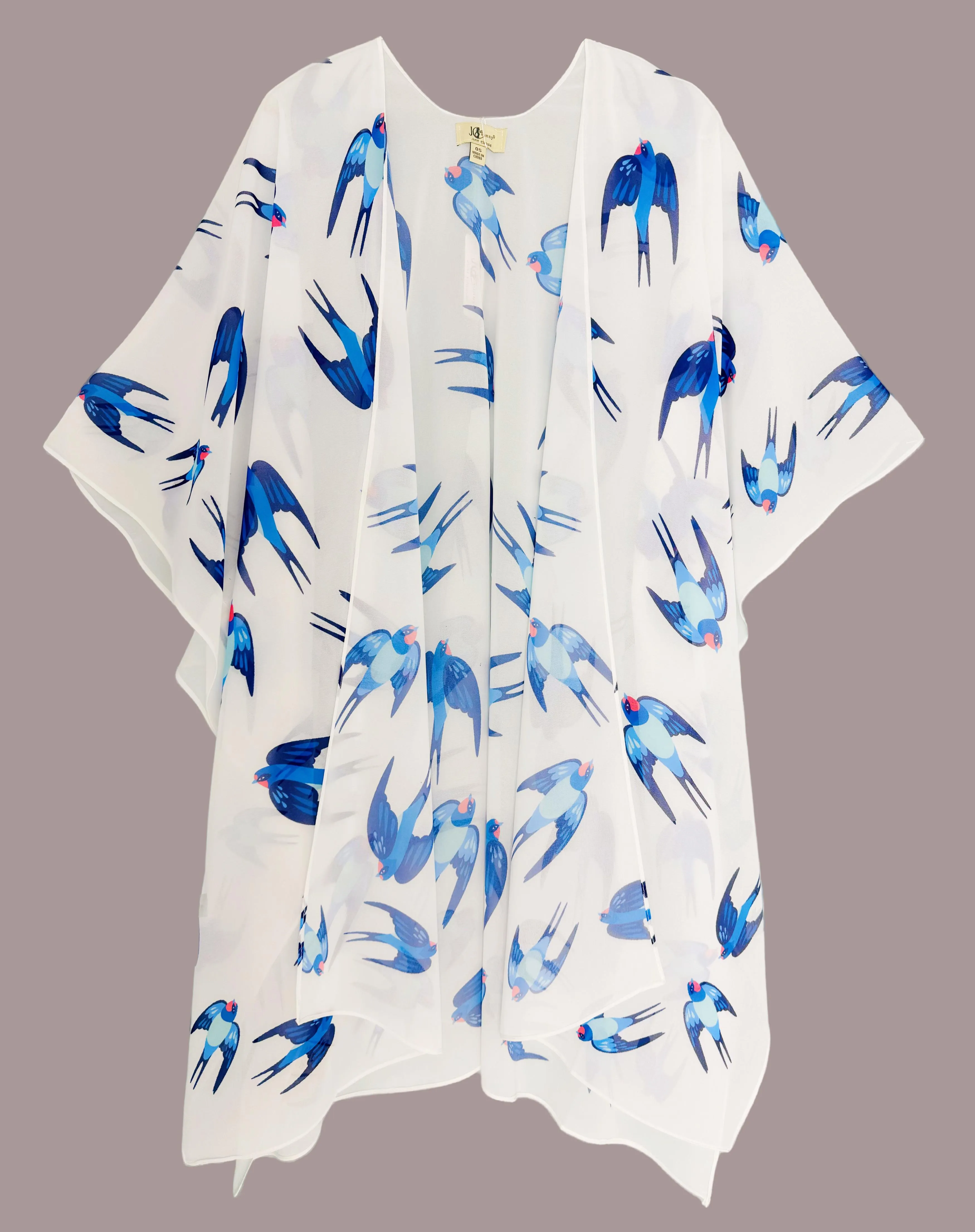 JC062870 White-Blue Swallow Open Front Kimono