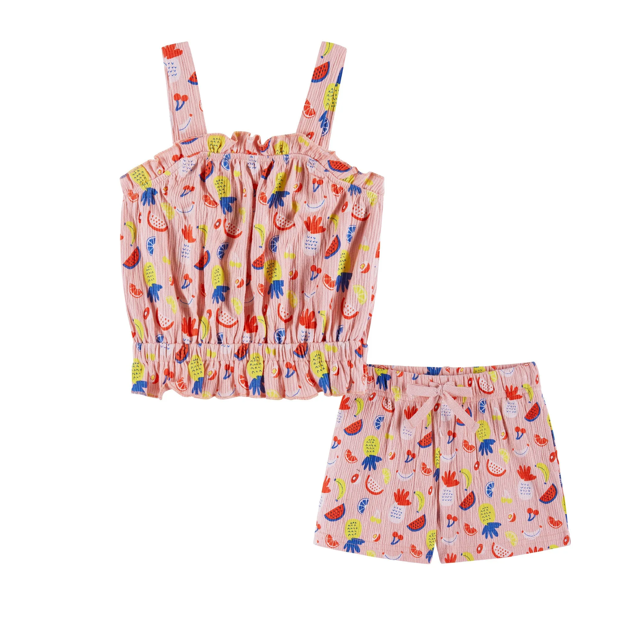 Kids (2-6) Ruffle Tank & Short Set | Pink Fruit Print