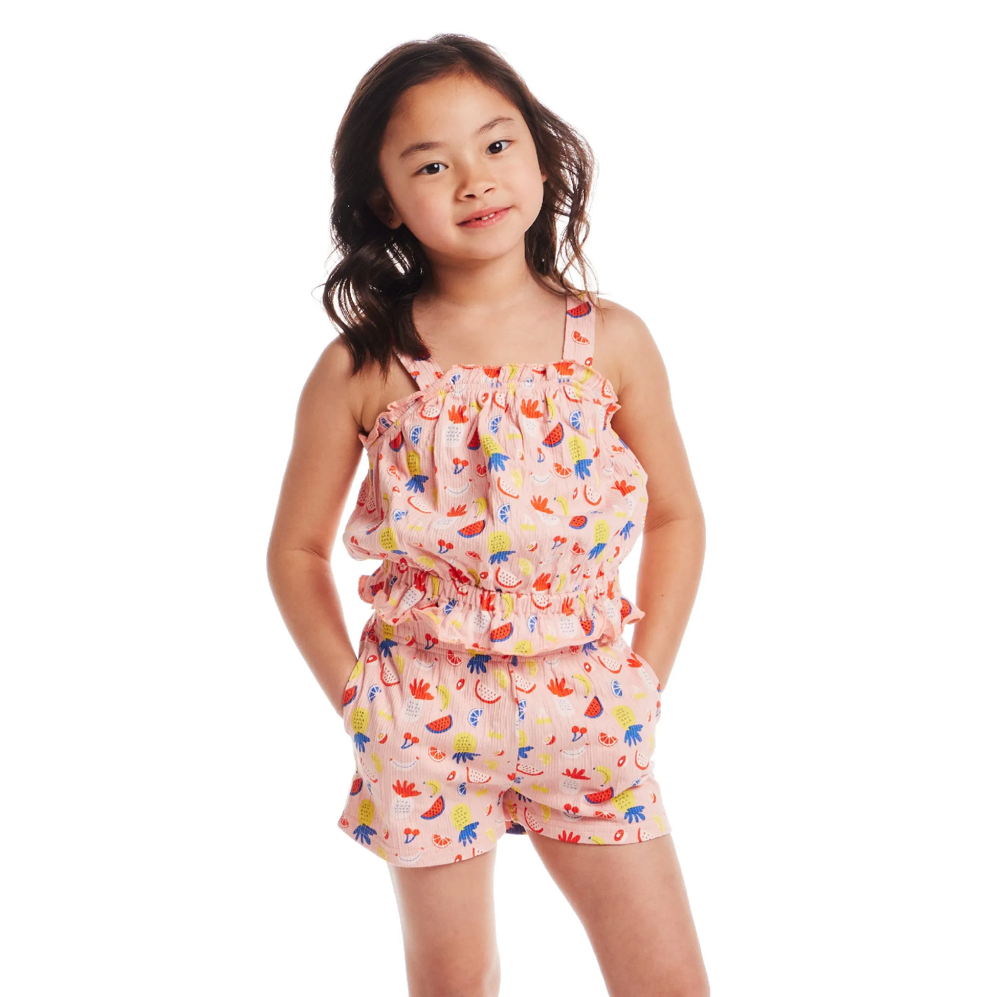 Kids (2-6) Ruffle Tank & Short Set | Pink Fruit Print