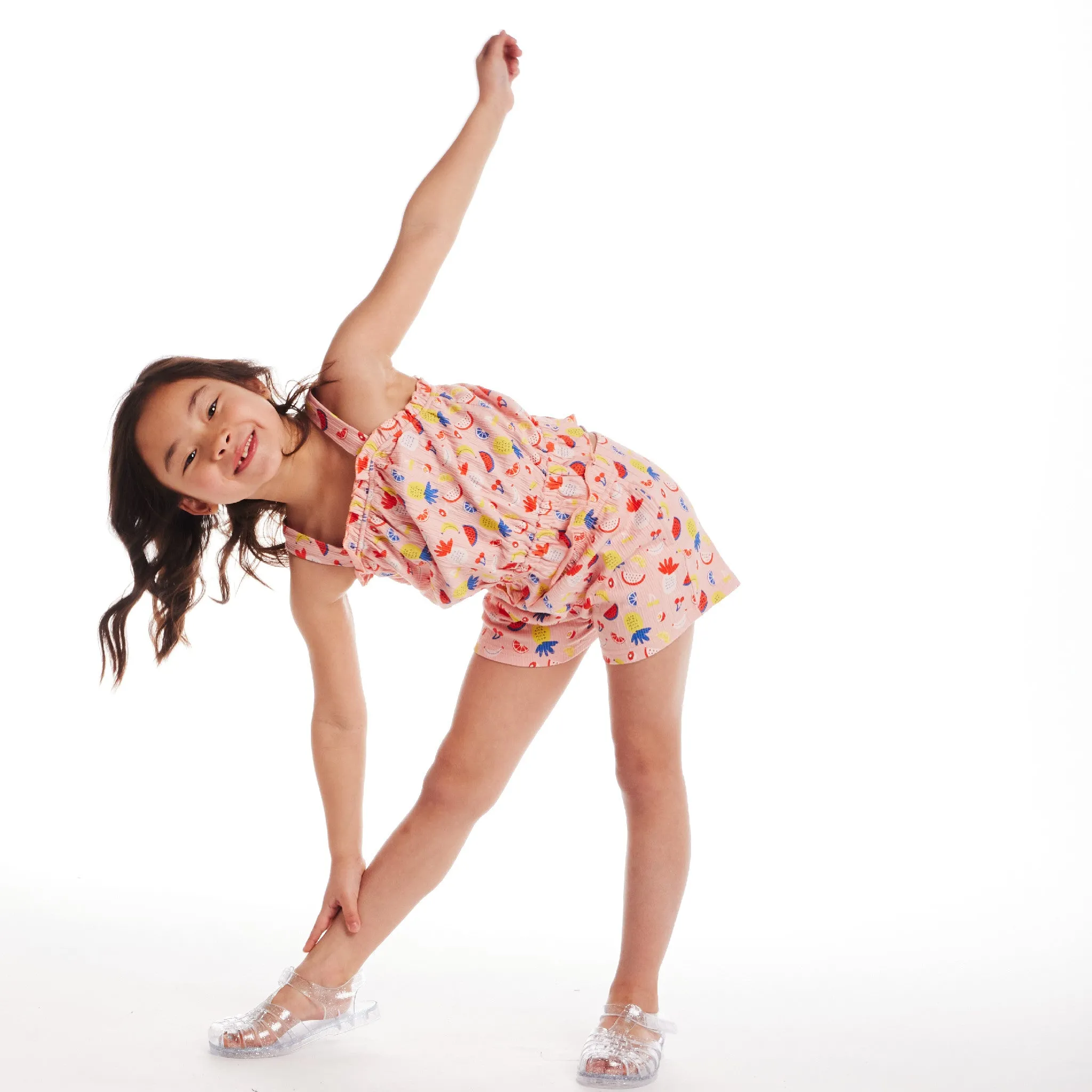 Kids (2-6) Ruffle Tank & Short Set | Pink Fruit Print