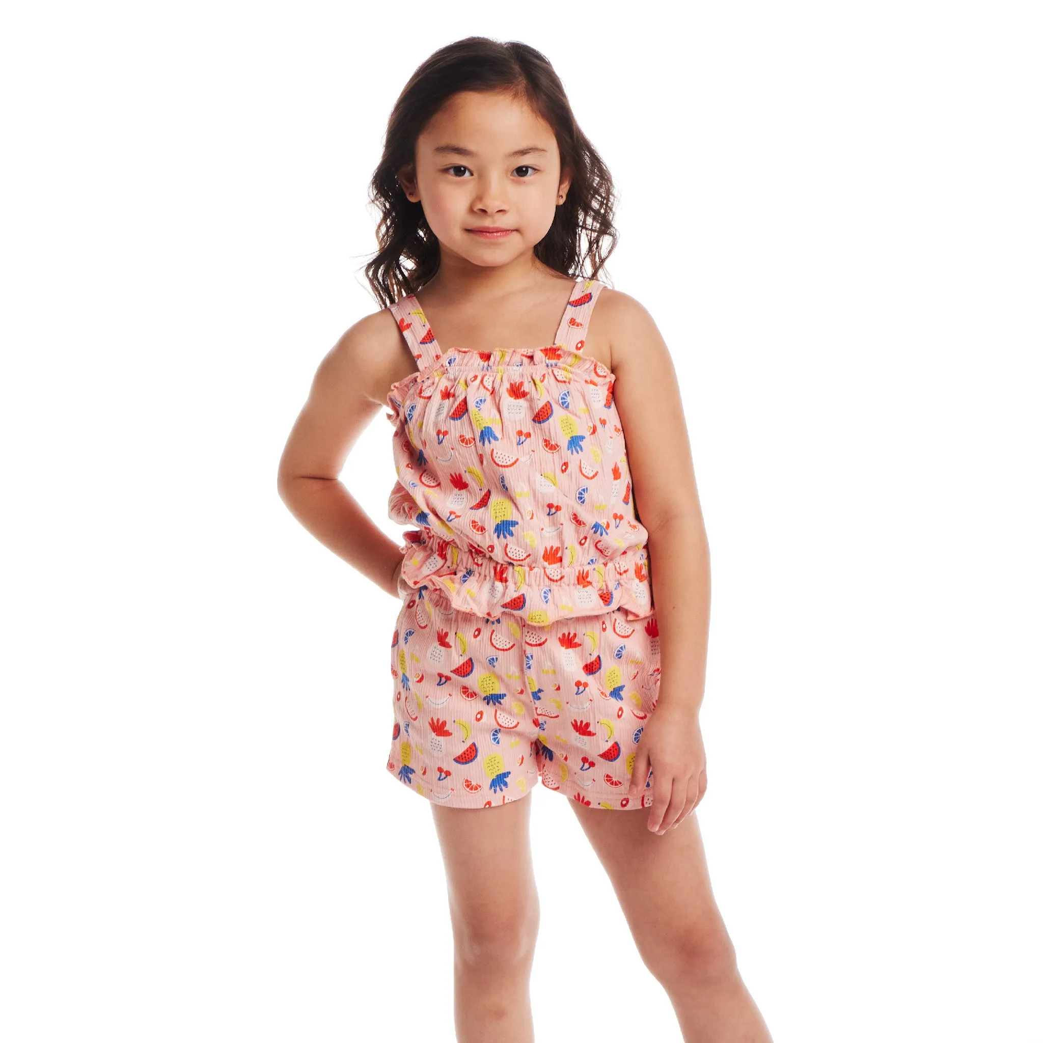 Kids (2-6) Ruffle Tank & Short Set | Pink Fruit Print