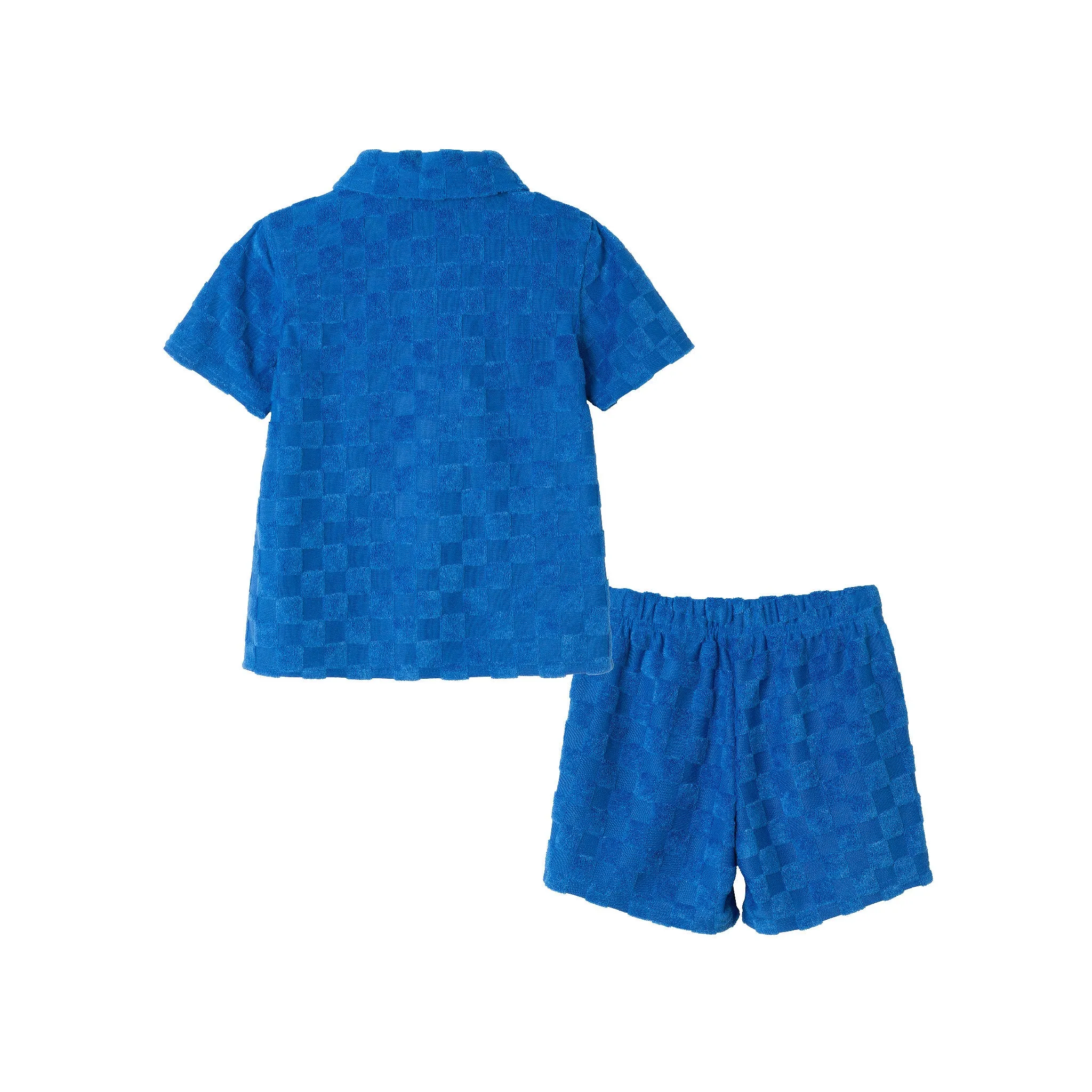 Kids (2-8) Textured Terry Shirt & Short Set | Blue Check