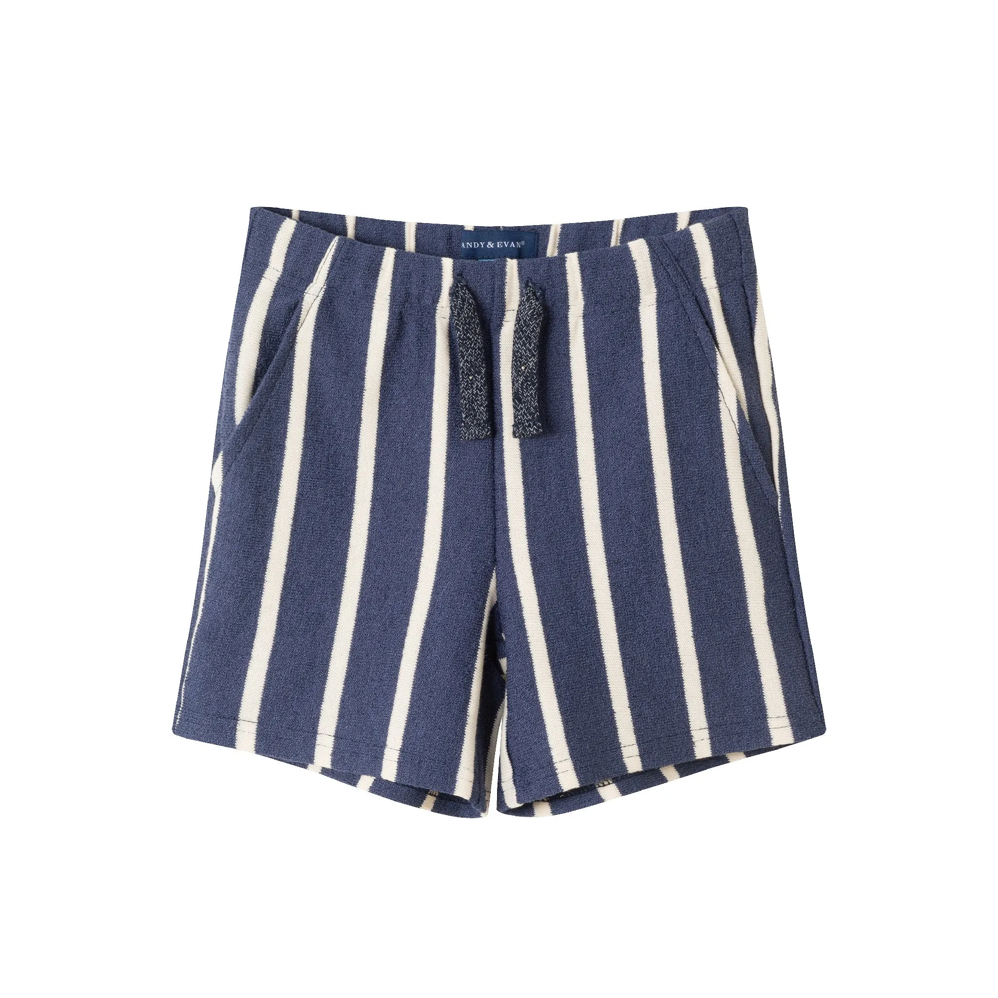 Kids (2-8) Textured Terry Shirt & Short Set | Navy Stripe