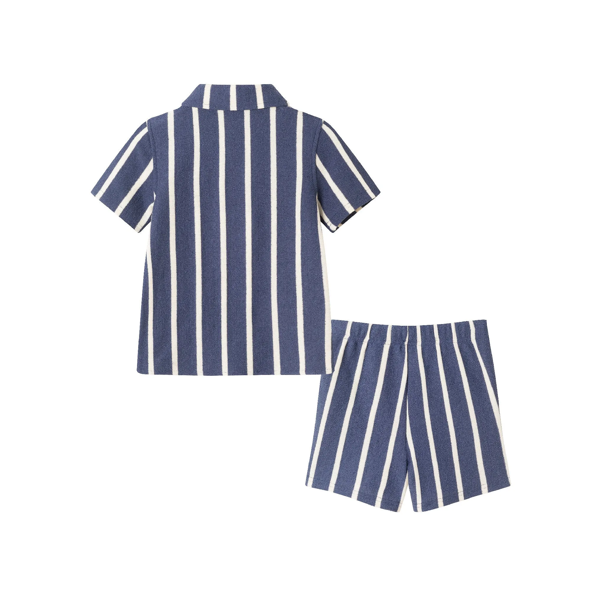 Kids (2-8) Textured Terry Shirt & Short Set | Navy Stripe
