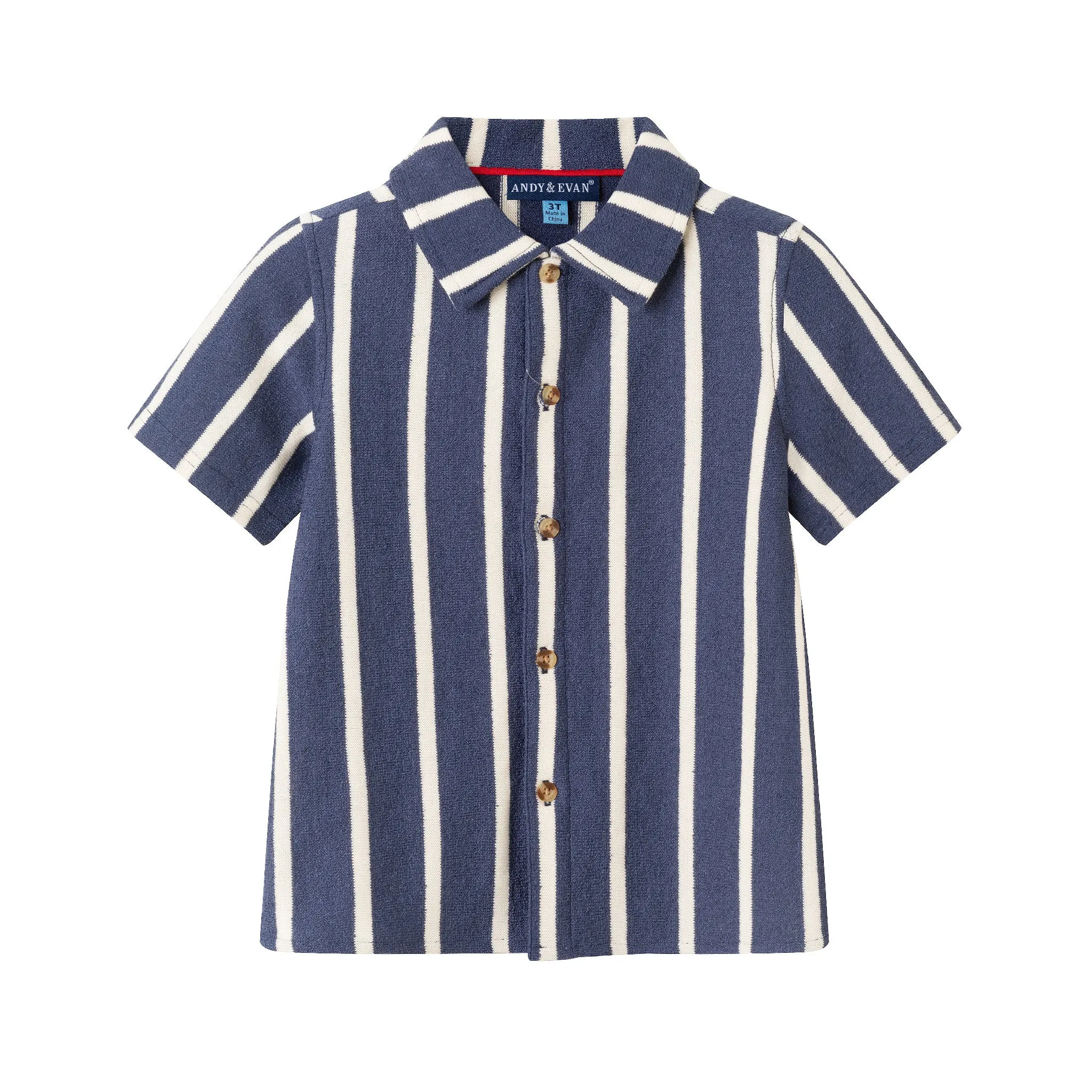 Kids (2-8) Textured Terry Shirt & Short Set | Navy Stripe