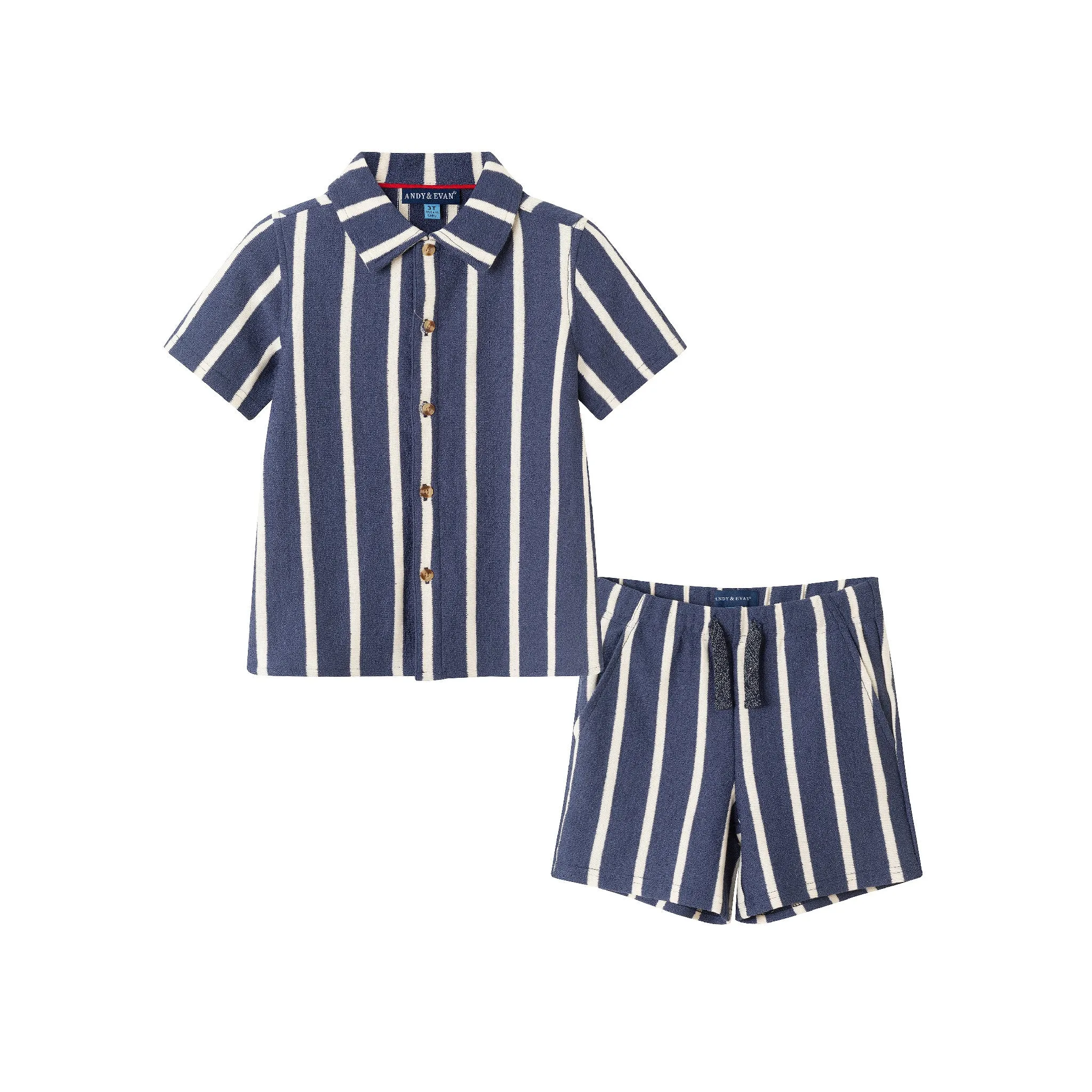 Kids (2-8) Textured Terry Shirt & Short Set | Navy Stripe