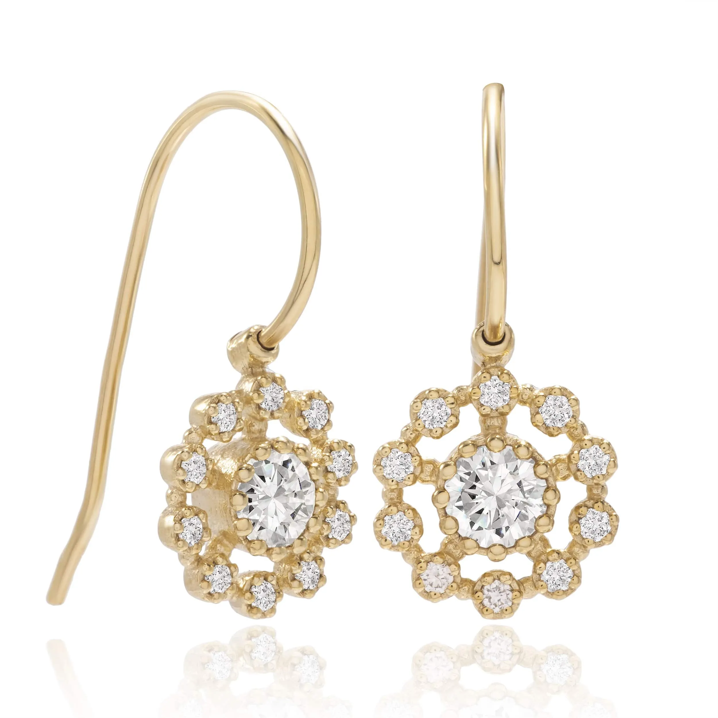 Lace Collection 14KT Yellow Gold Diamond Earrings on a Hook