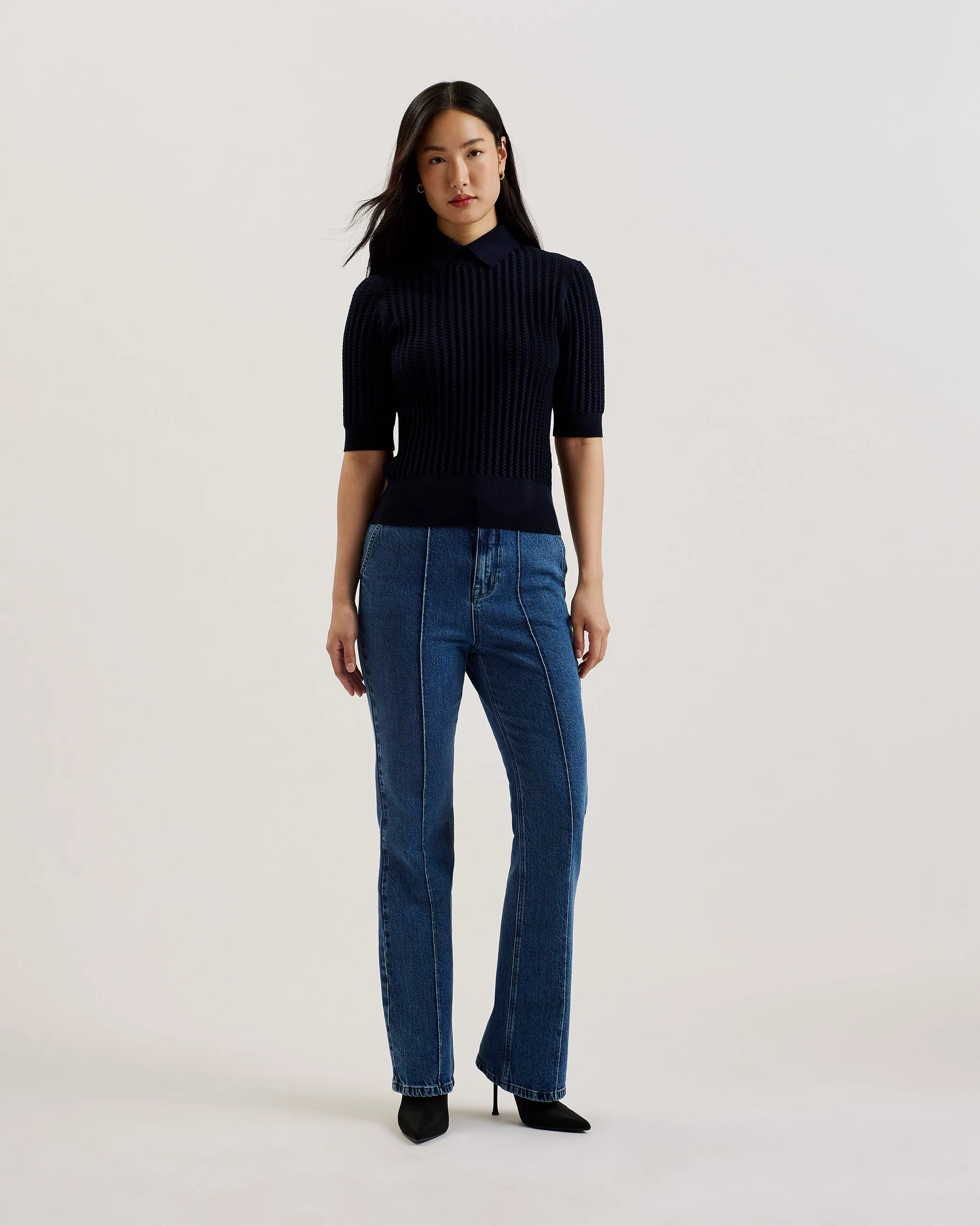 Morliee Puff Sleeve Fitted Sweater Navy