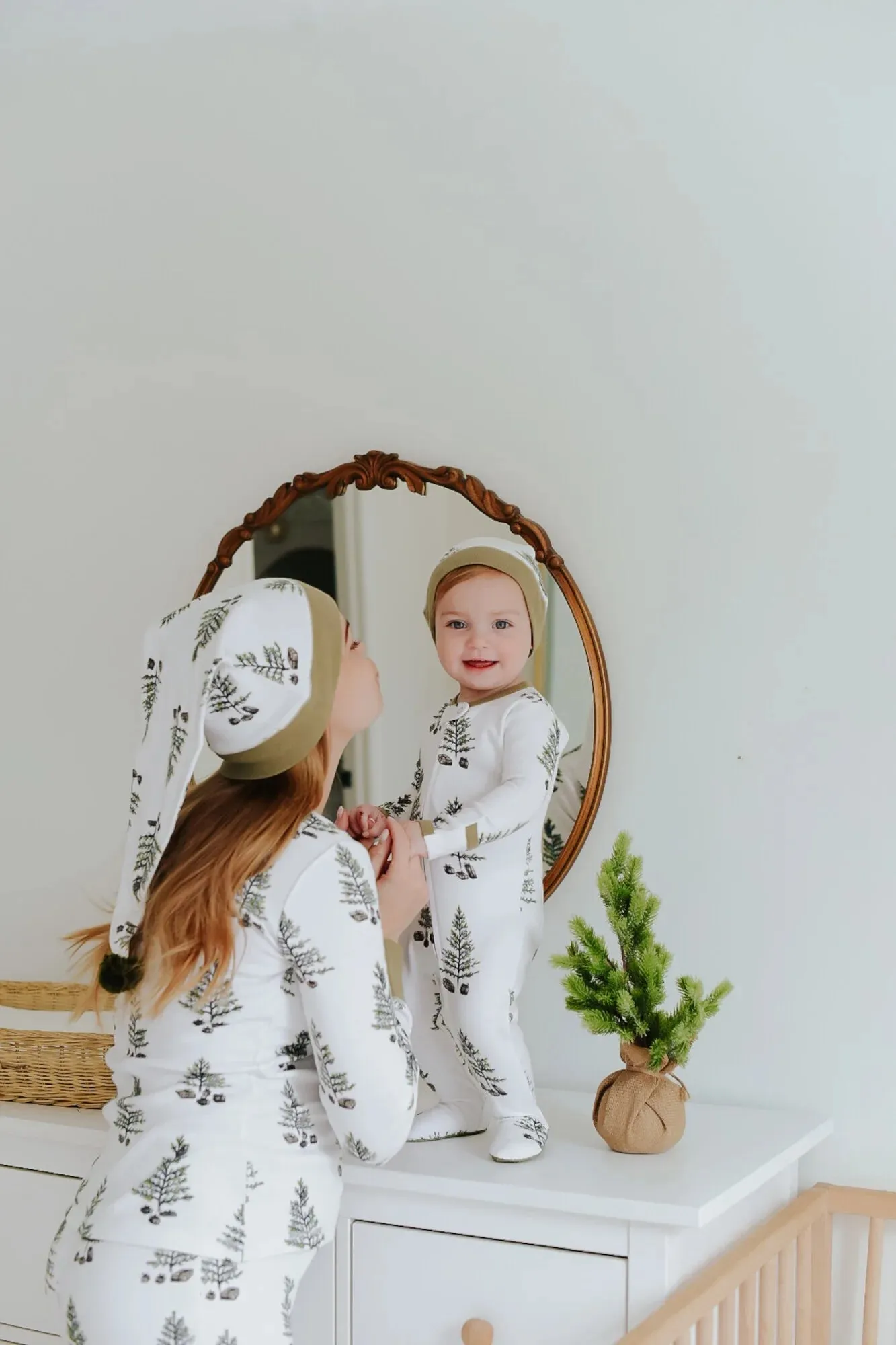 Organic Holiday 2-Way Zipper Footie & Cap Set in Under The Tree