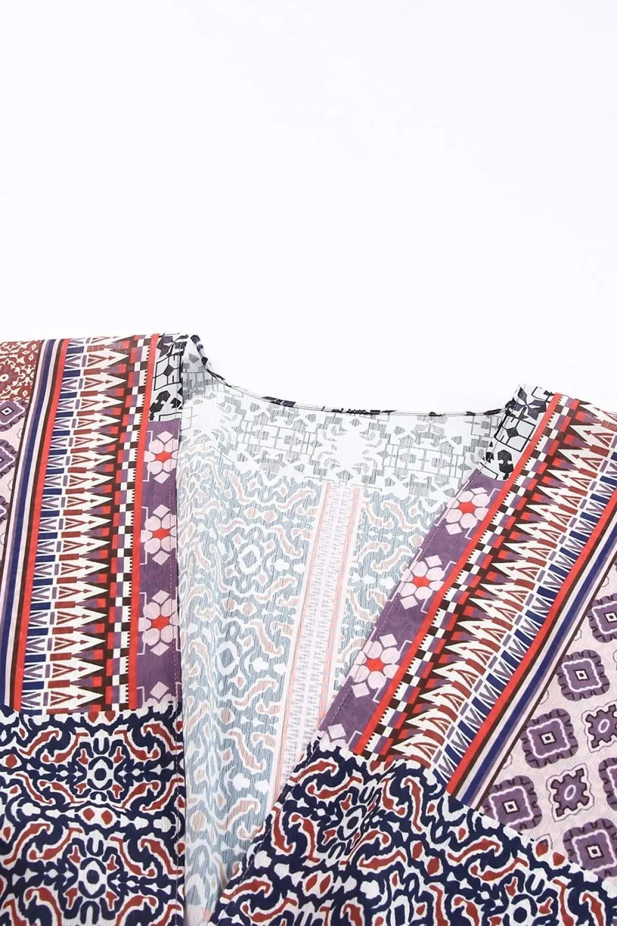 Pink Geometric Print Open Front Kimono