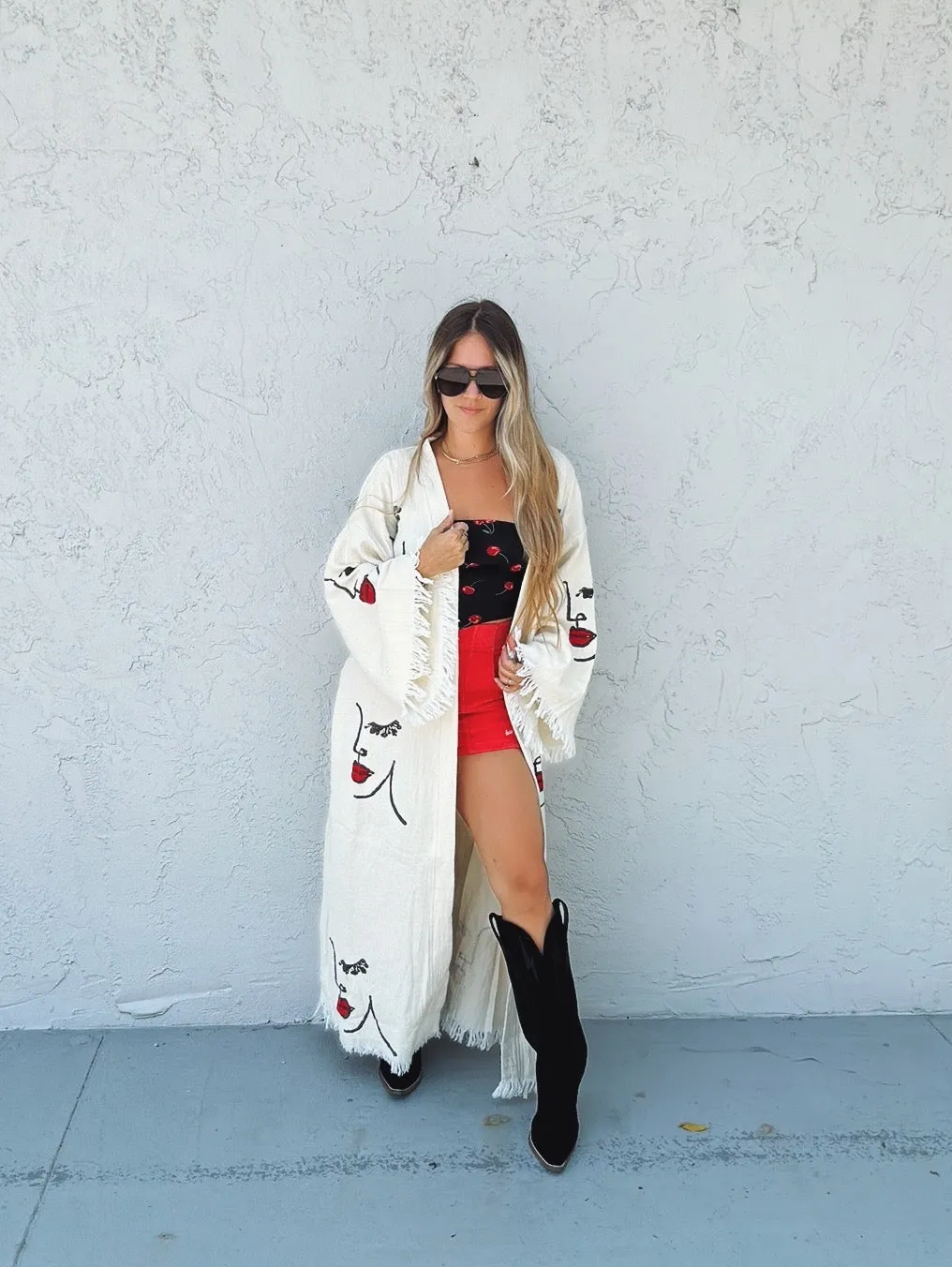 Ruby Woo Hand Painted Lady W/ Red Lip Kaftan Robe