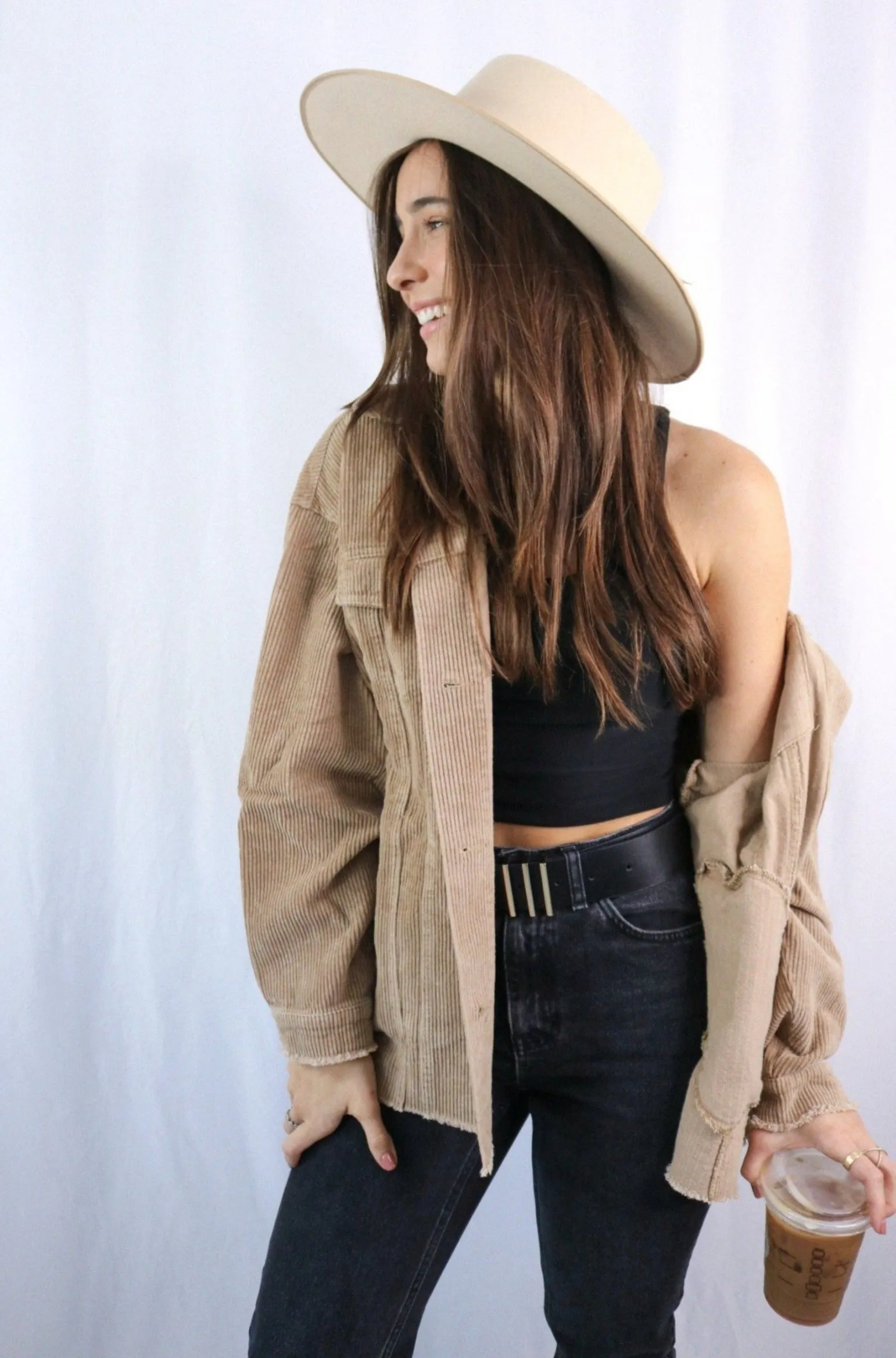 'Savannah' Buttoned Corduroy Jacket in Tan