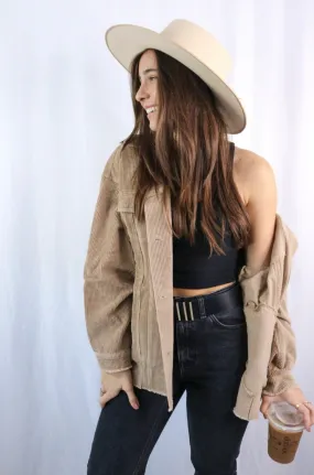 'Savannah' Buttoned Corduroy Jacket in Tan
