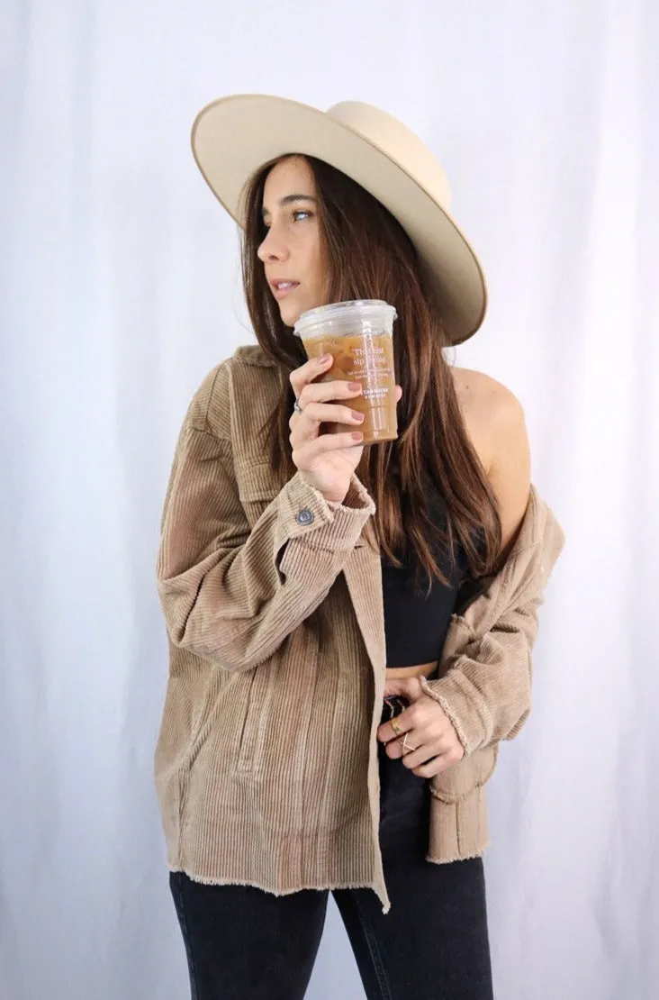 'Savannah' Buttoned Corduroy Jacket in Tan