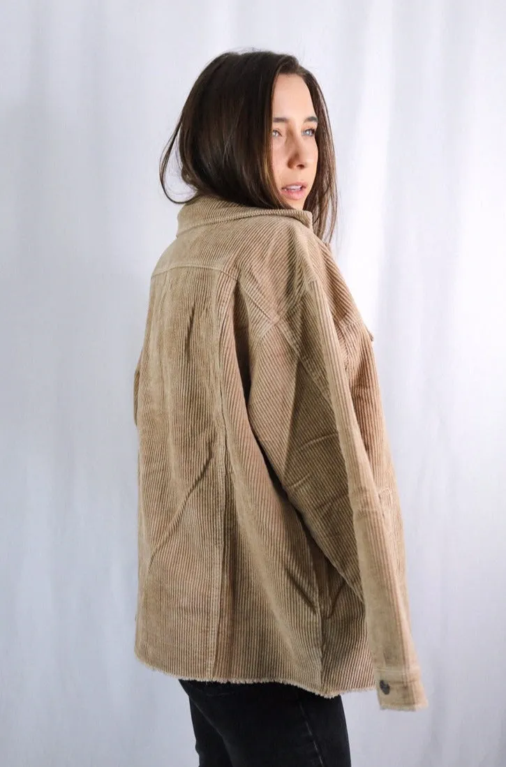 'Savannah' Buttoned Corduroy Jacket in Tan