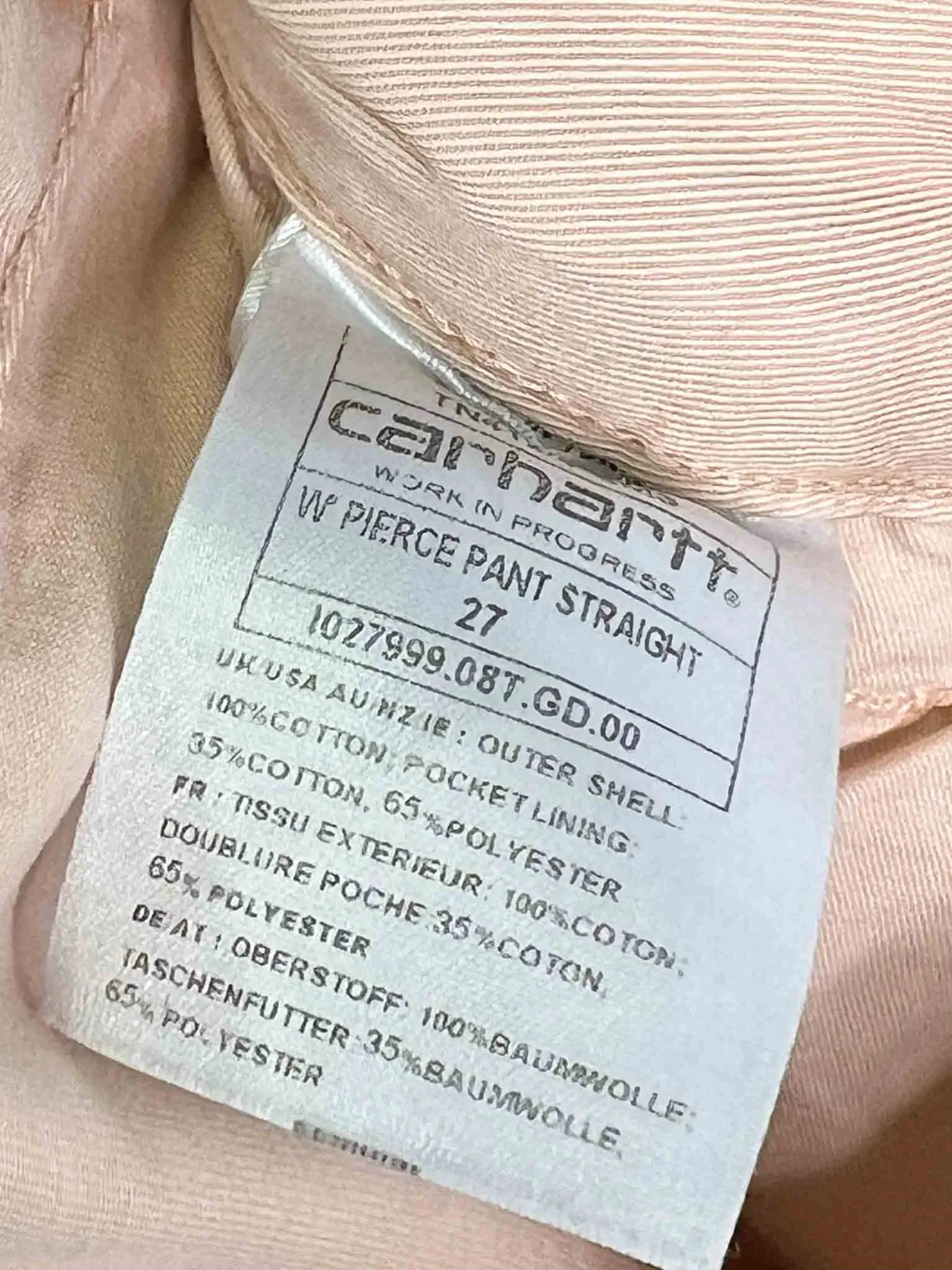 Size 27 - Carhartt Pink Pierce Relaxed Straight Leg Pants