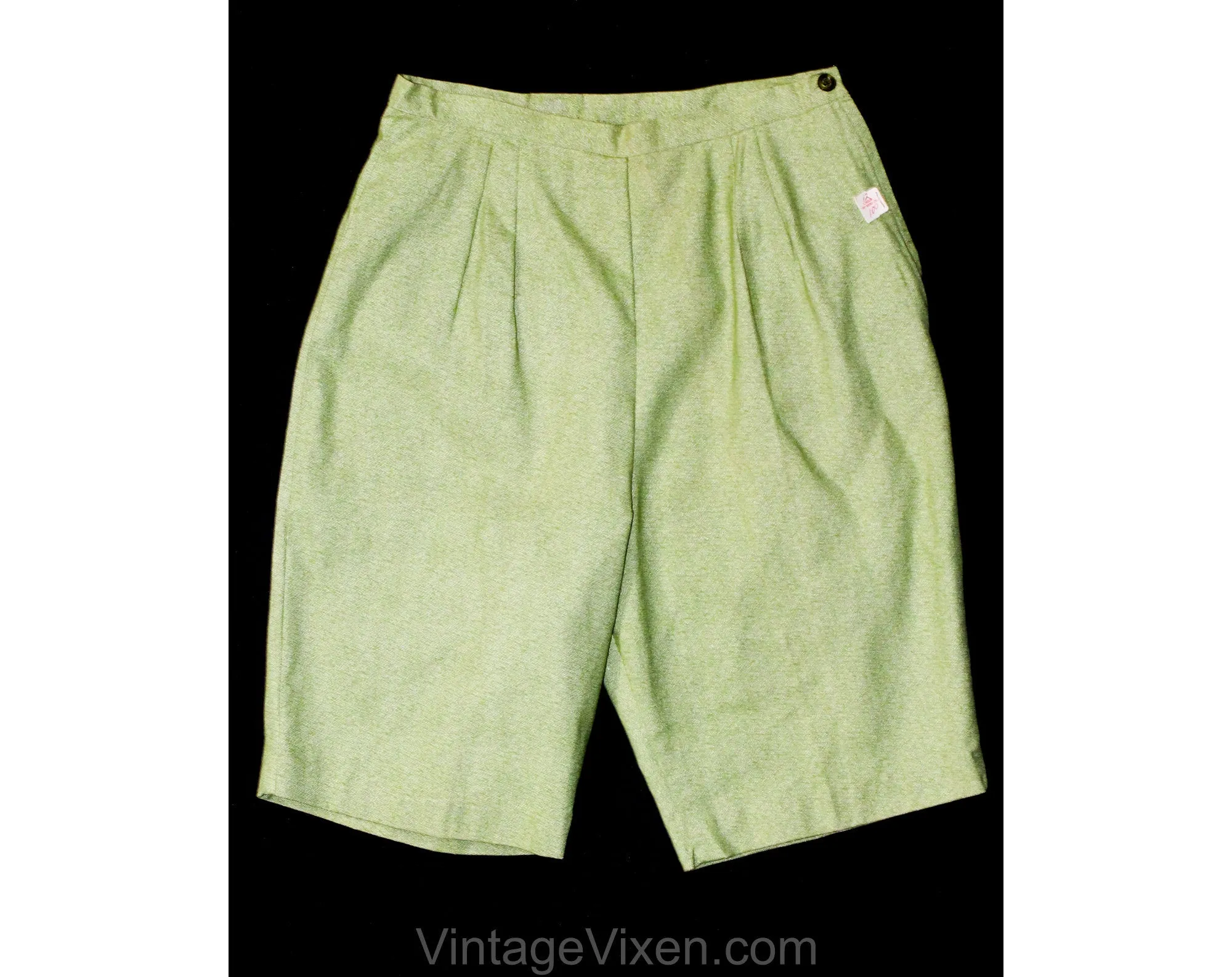 Size 4 Green Shorts - 1950s Small Tailored Cotton Summer Separates - Mid Late 50s Preppy Classic - Unworn Deadstock - NWT - Waist 24.5