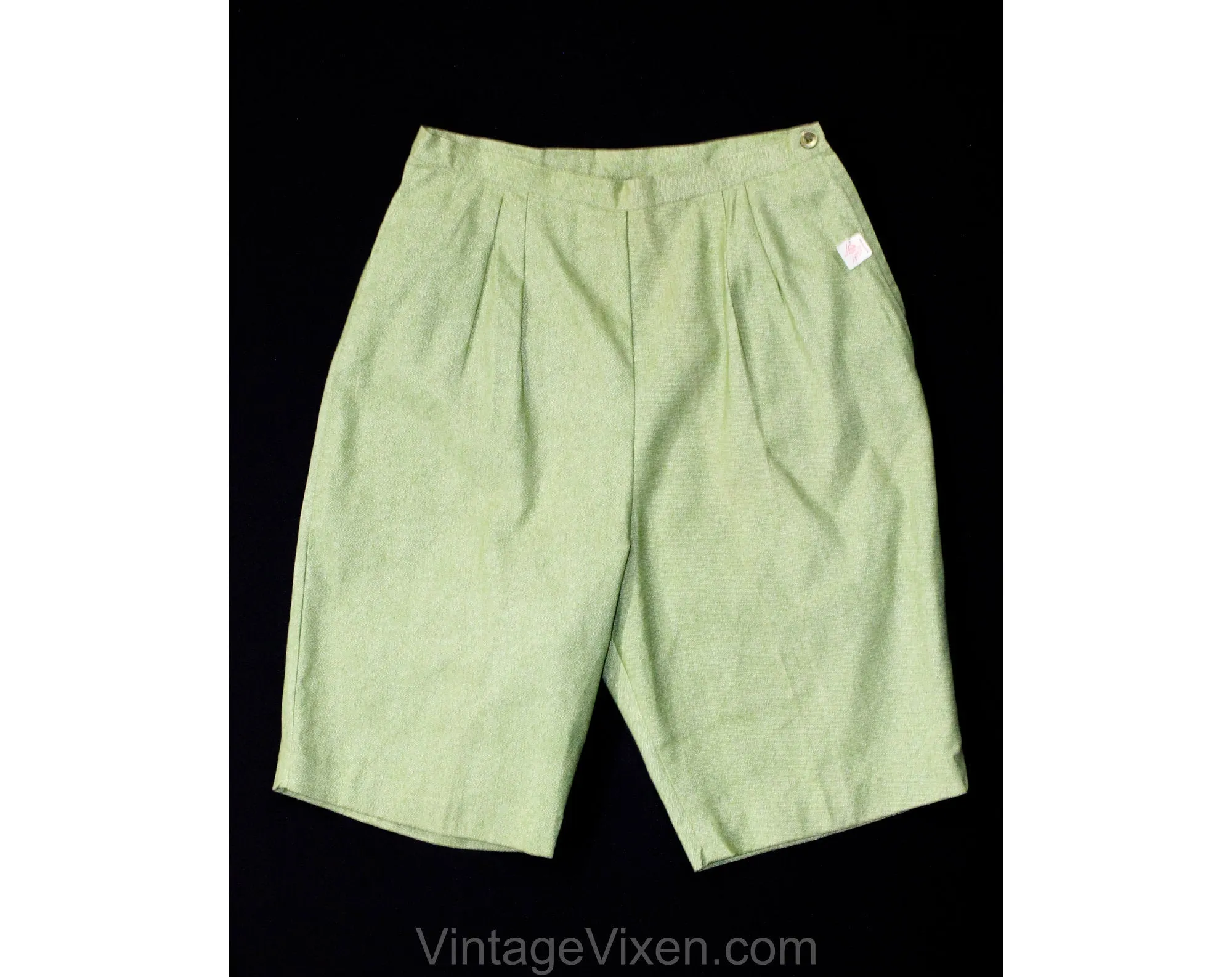 Size 4 Green Shorts - 1950s Small Tailored Cotton Summer Separates - Mid Late 50s Preppy Classic - Unworn Deadstock - NWT - Waist 24.5