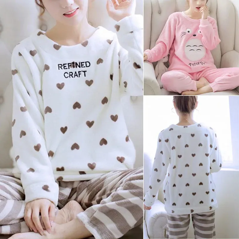 Trendy Women's Velvet Fleece Pajama Set - Cozy Sleepwear with Stripes