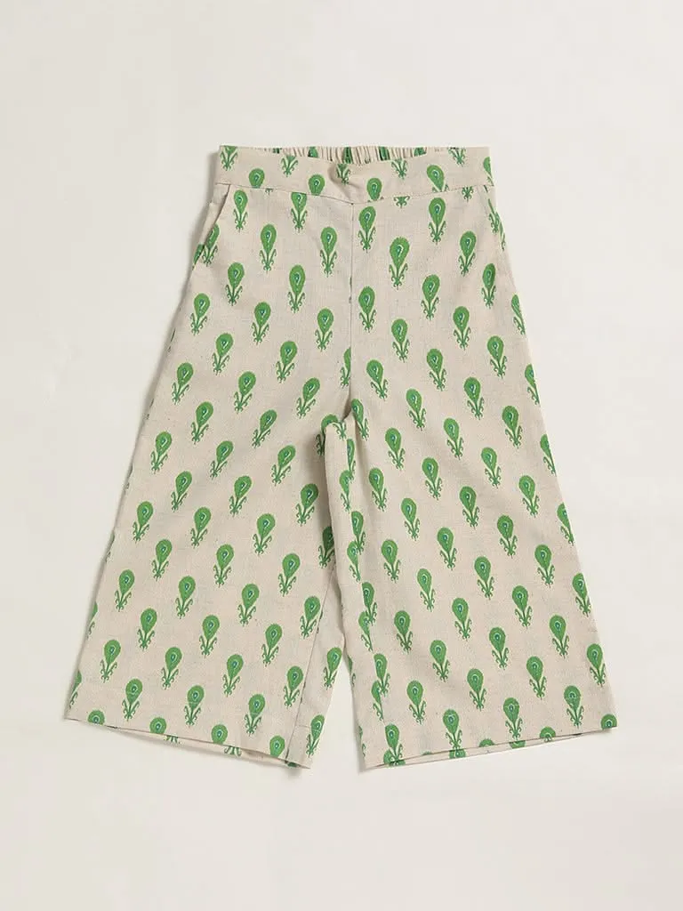 Utsa Kids Off White Printed Palazzos (2 - 8yrs)
